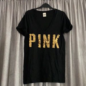 PINK black with gold sequins Tee size L